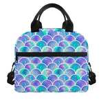 Sea Blue Mermaid Scales Pattern Print Insulated Lunch Bag