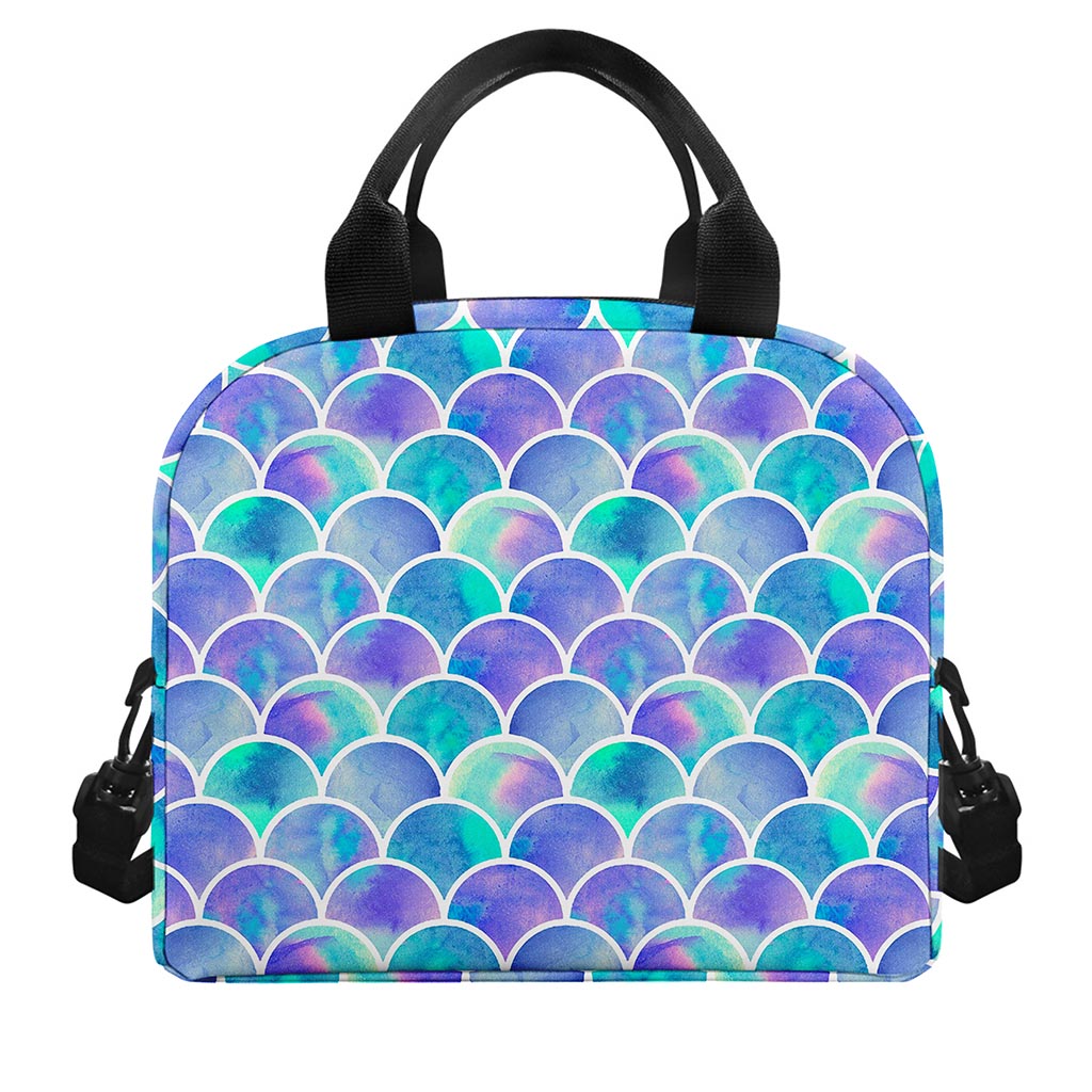 Sea Blue Mermaid Scales Pattern Print Insulated Lunch Bag