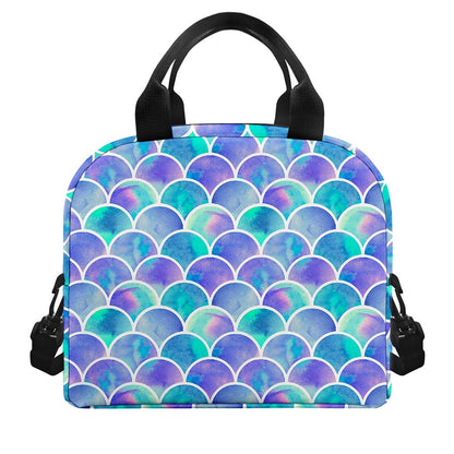 Sea Blue Mermaid Scales Pattern Print Insulated Lunch Bag
