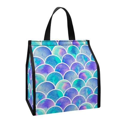 Sea Blue Mermaid Scales Pattern Print Insulated Lunch Tote