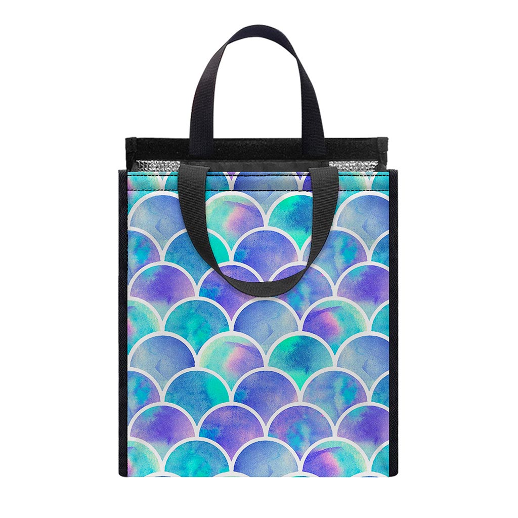 Sea Blue Mermaid Scales Pattern Print Insulated Lunch Tote