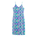Sea Blue Mermaid Scales Pattern Print Jersey Midi Cami Dress