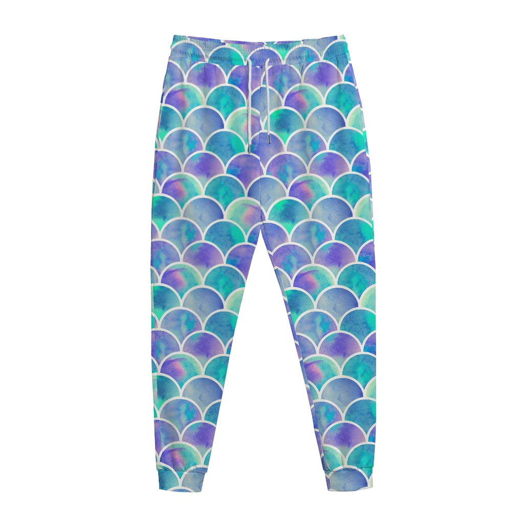 Sea Blue Mermaid Scales Pattern Print Jogger Pants