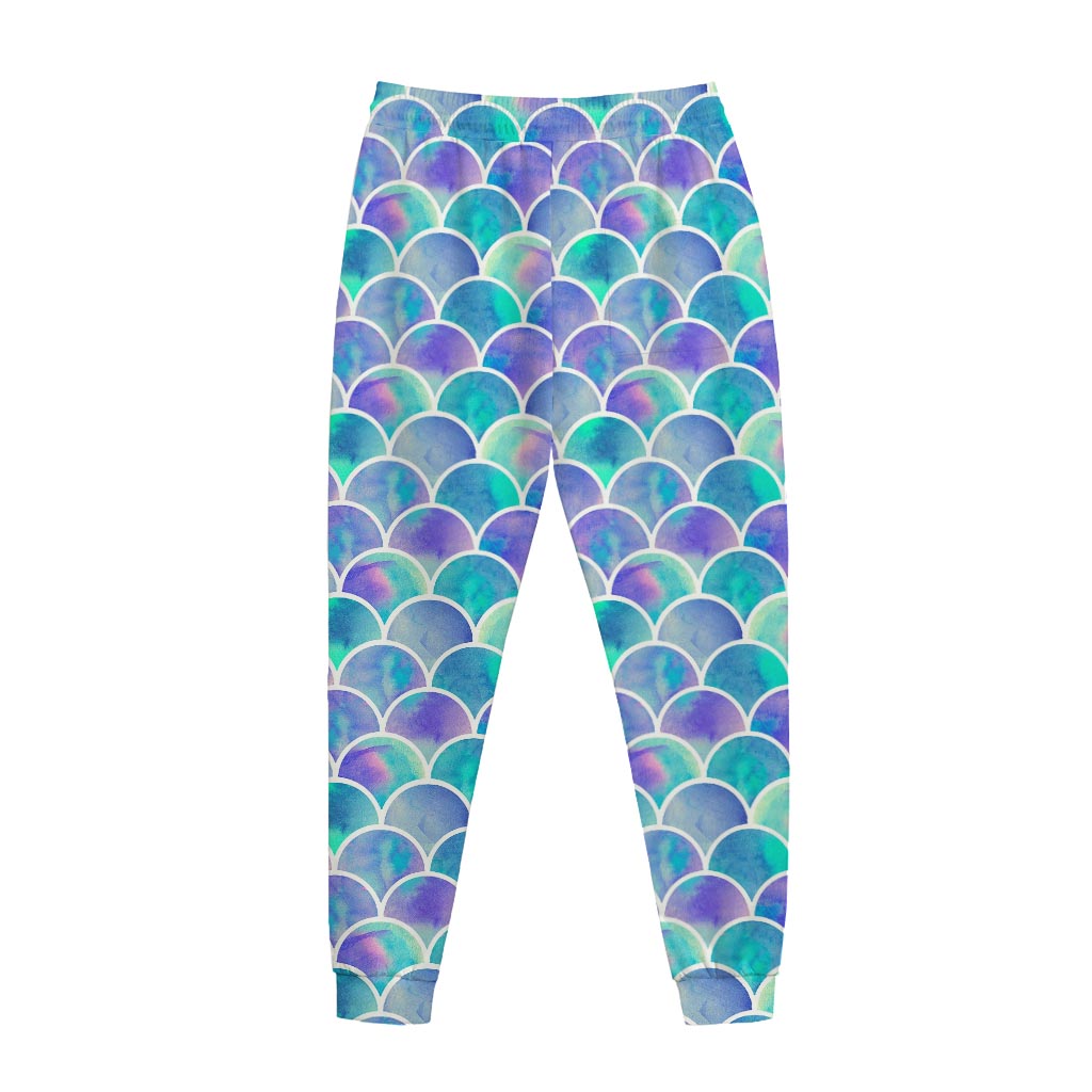 Sea Blue Mermaid Scales Pattern Print Jogger Pants