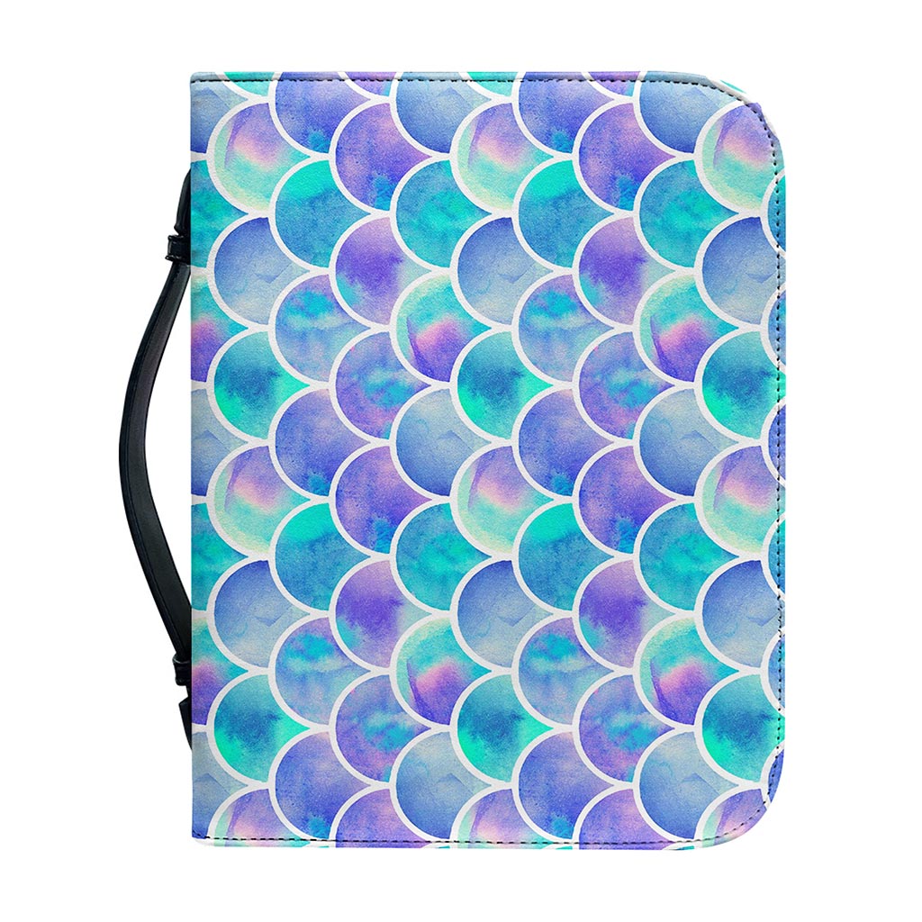 Sea Blue Mermaid Scales Pattern Print Leather Bible Cover