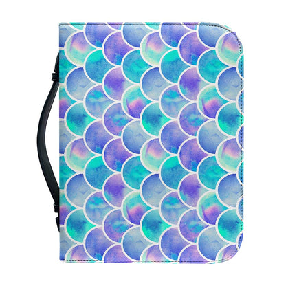 Sea Blue Mermaid Scales Pattern Print Leather Bible Cover