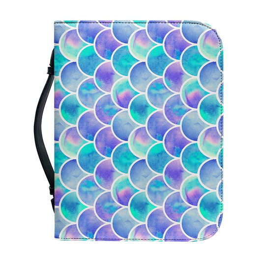 Sea Blue Mermaid Scales Pattern Print Leather Bible Cover