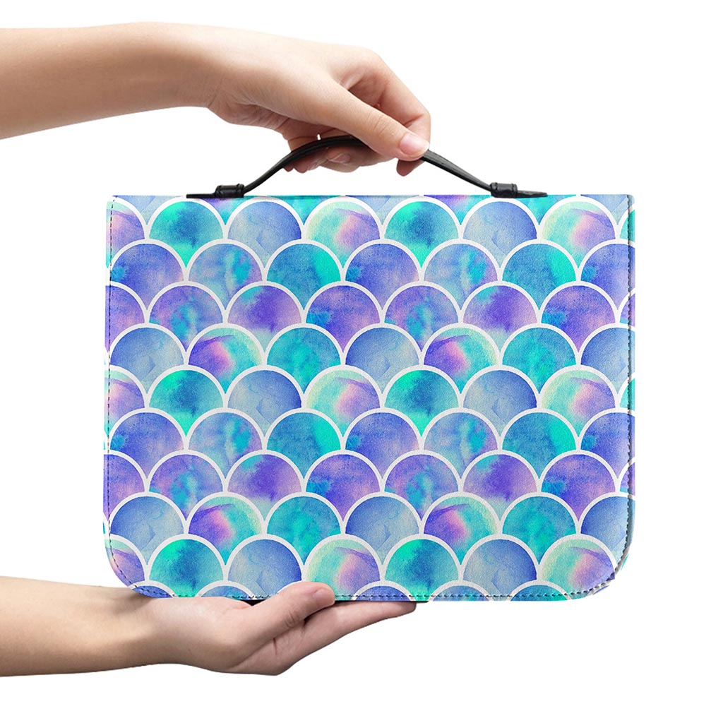 Sea Blue Mermaid Scales Pattern Print Leather Bible Cover