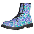 Sea Blue Mermaid Scales Pattern Print Lace-Up Boots