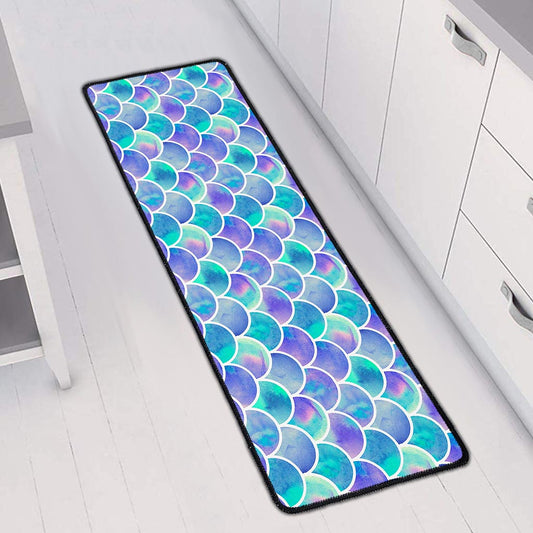 Sea Blue Mermaid Scales Pattern Print Long Kitchen Mat