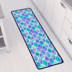 Sea Blue Mermaid Scales Pattern Print Long Kitchen Mat