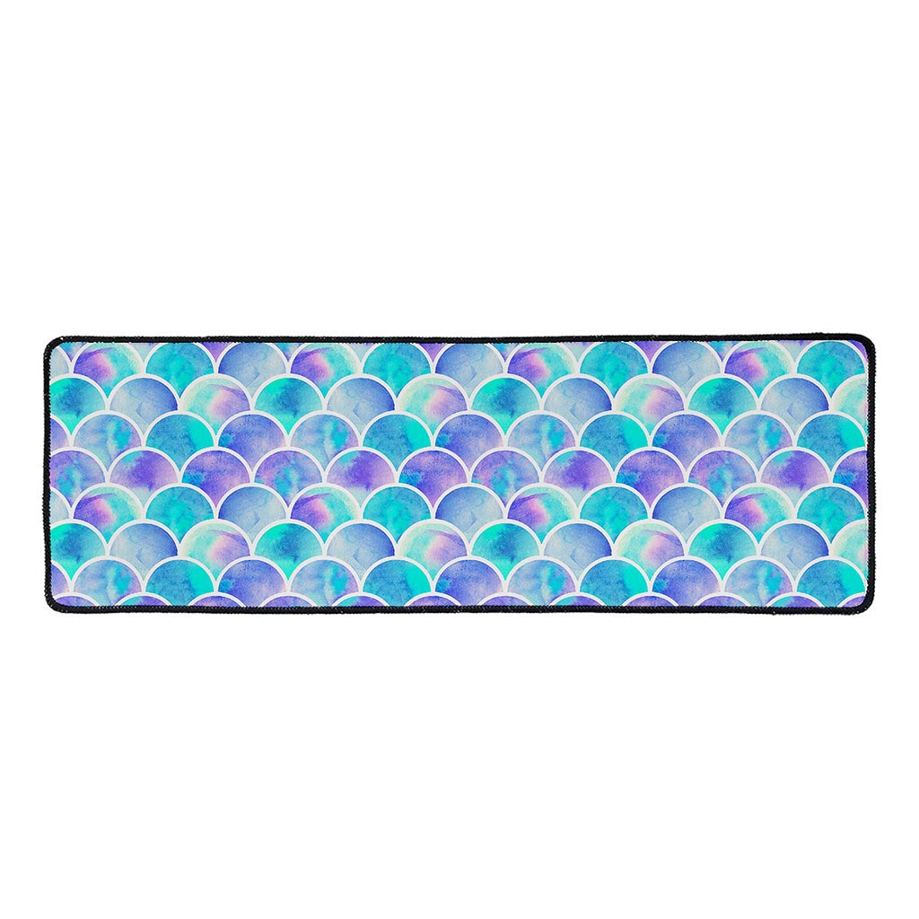 Sea Blue Mermaid Scales Pattern Print Long Kitchen Mat