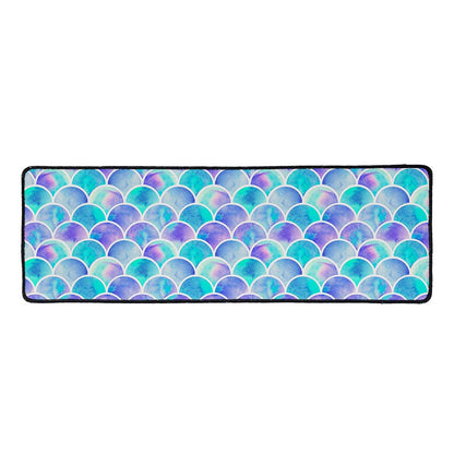 Sea Blue Mermaid Scales Pattern Print Long Kitchen Mat