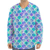 Sea Blue Mermaid Scales Pattern Print Long Sleeve Baseball Jersey