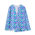Sea Blue Mermaid Scales Pattern Print Long Sleeve Short Coat