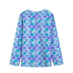 Sea Blue Mermaid Scales Pattern Print Long Sleeve Short Coat