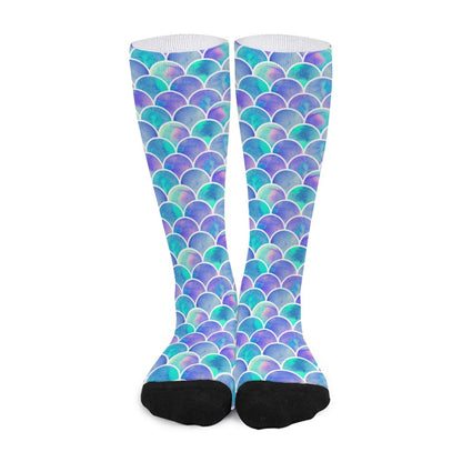 Sea Blue Mermaid Scales Pattern Print Long Socks