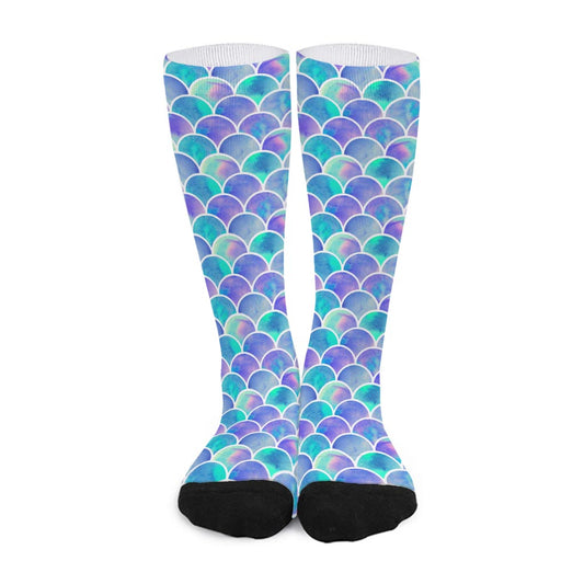 Sea Blue Mermaid Scales Pattern Print Long Socks