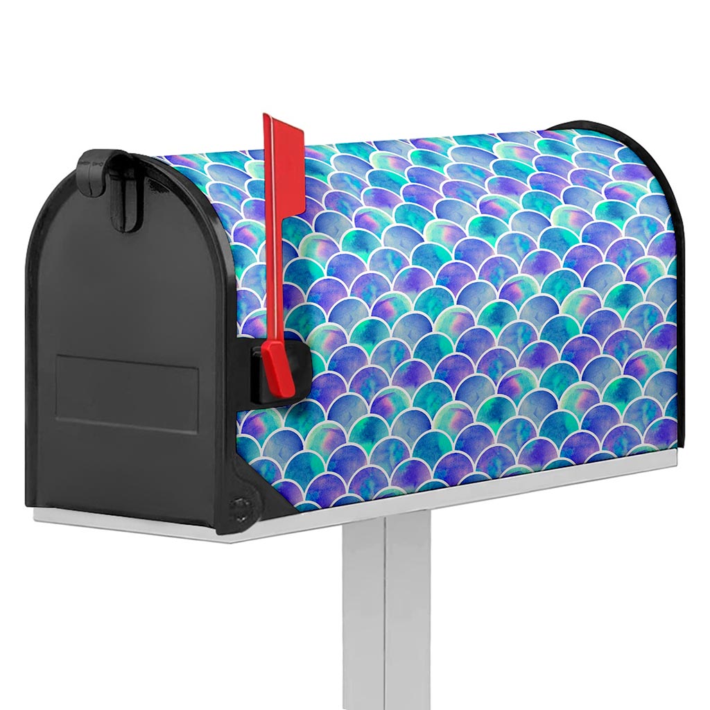 Sea Blue Mermaid Scales Pattern Print Mailbox Cover