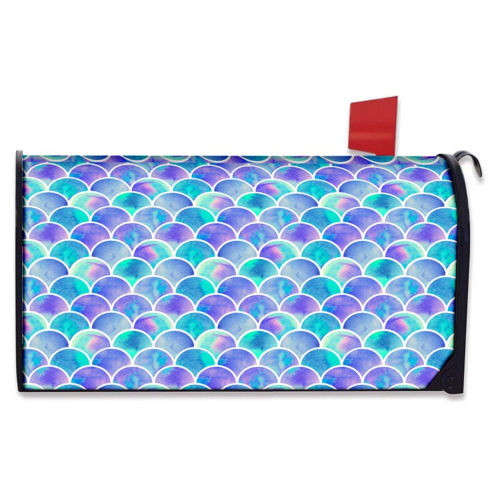 Sea Blue Mermaid Scales Pattern Print Mailbox Cover