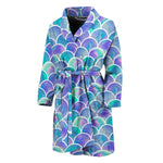 Sea Blue Mermaid Scales Pattern Print Men's Bathrobe