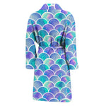 Sea Blue Mermaid Scales Pattern Print Men's Bathrobe