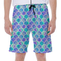 Sea Blue Mermaid Scales Pattern Print Men's Beach Shorts