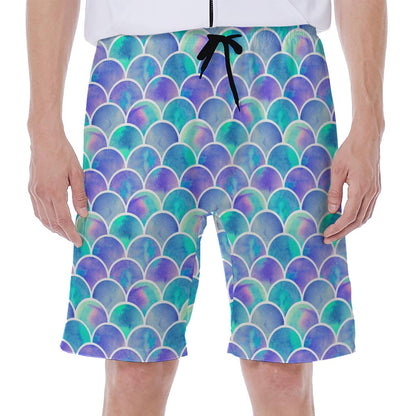 Sea Blue Mermaid Scales Pattern Print Men's Beach Shorts