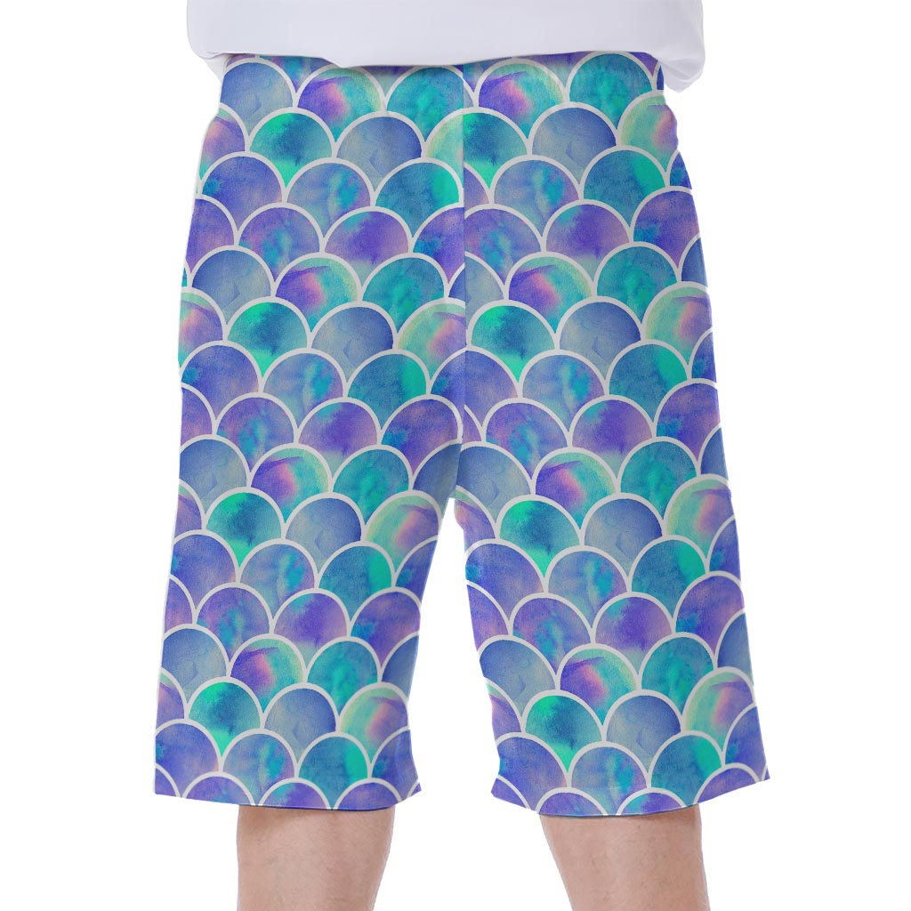 Sea Blue Mermaid Scales Pattern Print Men's Beach Shorts