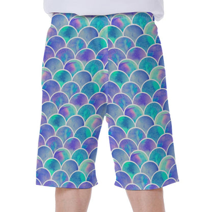 Sea Blue Mermaid Scales Pattern Print Men's Beach Shorts