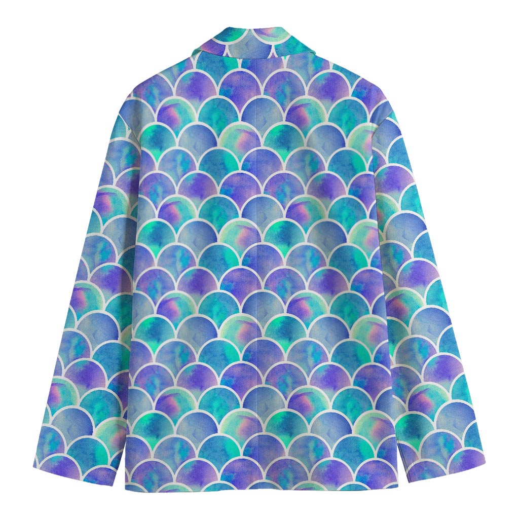 Sea Blue Mermaid Scales Pattern Print Men's Blazer