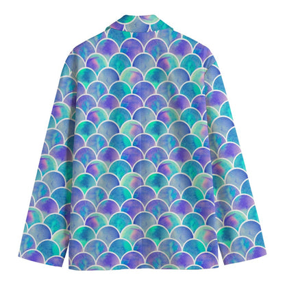 Sea Blue Mermaid Scales Pattern Print Men's Blazer