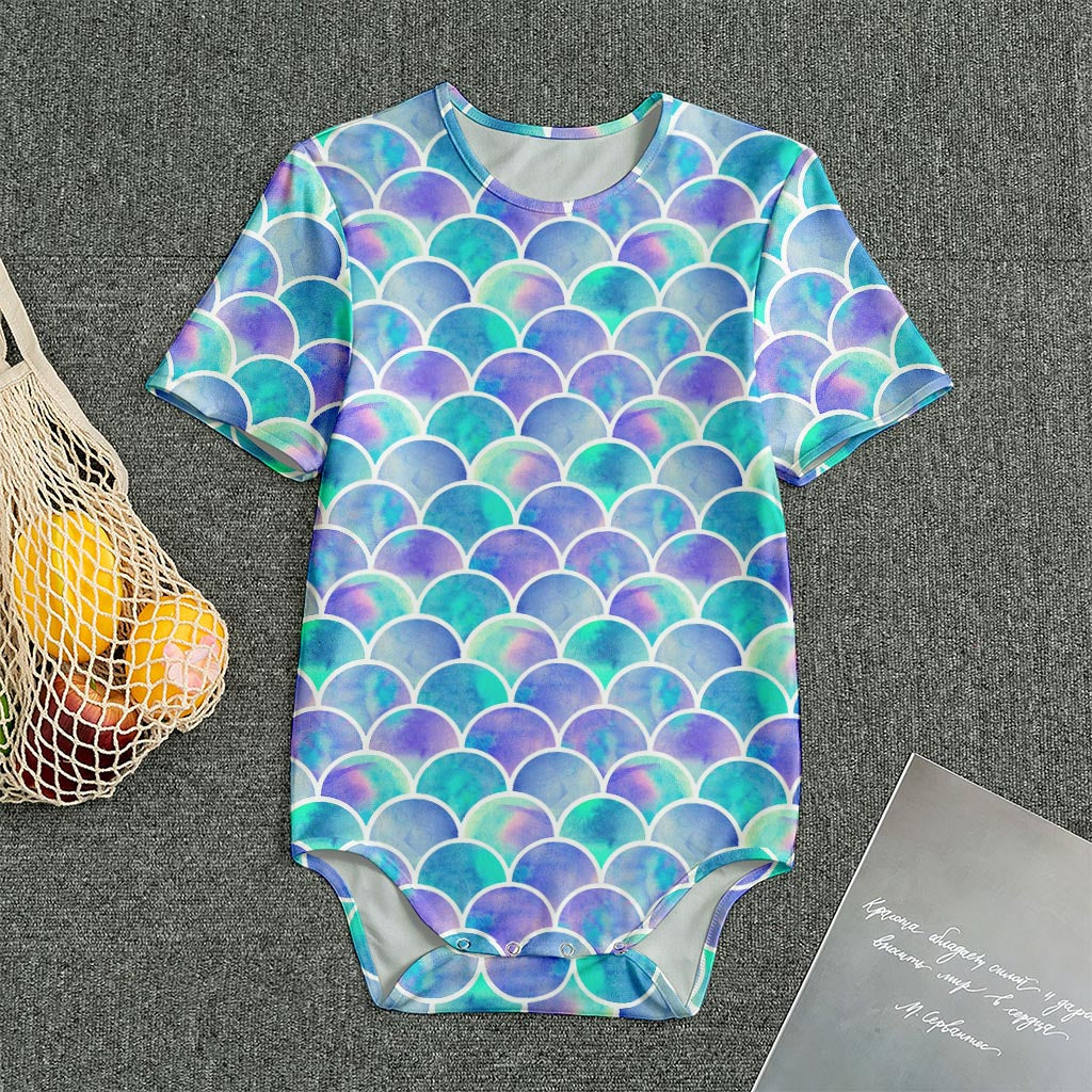 Sea Blue Mermaid Scales Pattern Print Men's Bodysuit