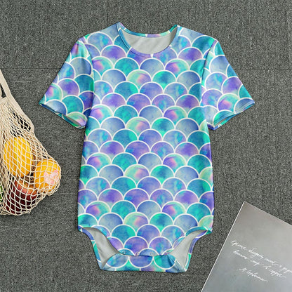 Sea Blue Mermaid Scales Pattern Print Men's Bodysuit