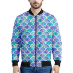 Sea Blue Mermaid Scales Pattern Print Men's Bomber Jacket