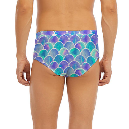 Sea Blue Mermaid Scales Pattern Print Men's Briefs