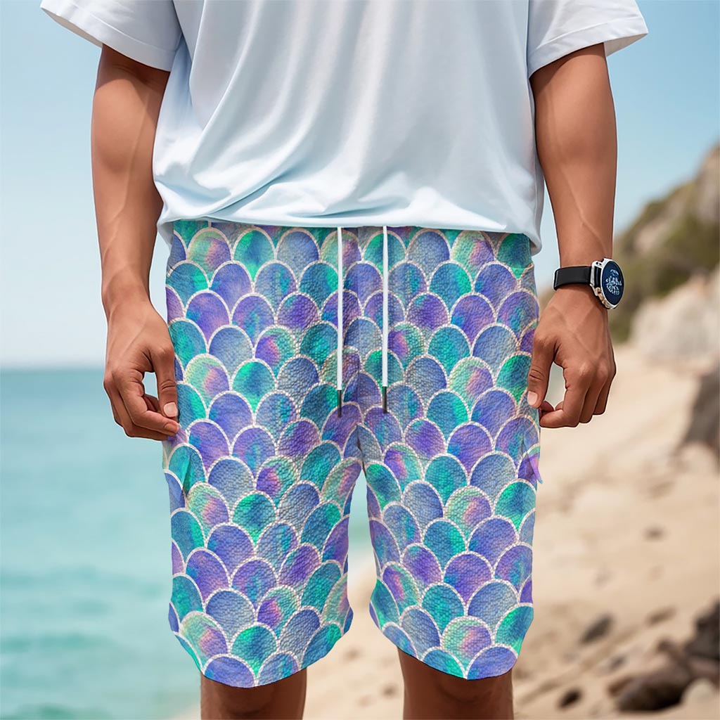 Sea Blue Mermaid Scales Pattern Print Men's Cargo Shorts