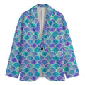 Sea Blue Mermaid Scales Pattern Print Men's Cotton Blazer