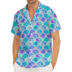 Sea Blue Mermaid Scales Pattern Print Men's Deep V-Neck Shirt