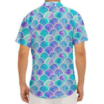Sea Blue Mermaid Scales Pattern Print Men's Deep V-Neck Shirt
