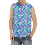 Sea Blue Mermaid Scales Pattern Print Men's Fitness Tank Top