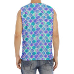 Sea Blue Mermaid Scales Pattern Print Men's Fitness Tank Top