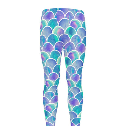 Sea Blue Mermaid Scales Pattern Print Men's leggings