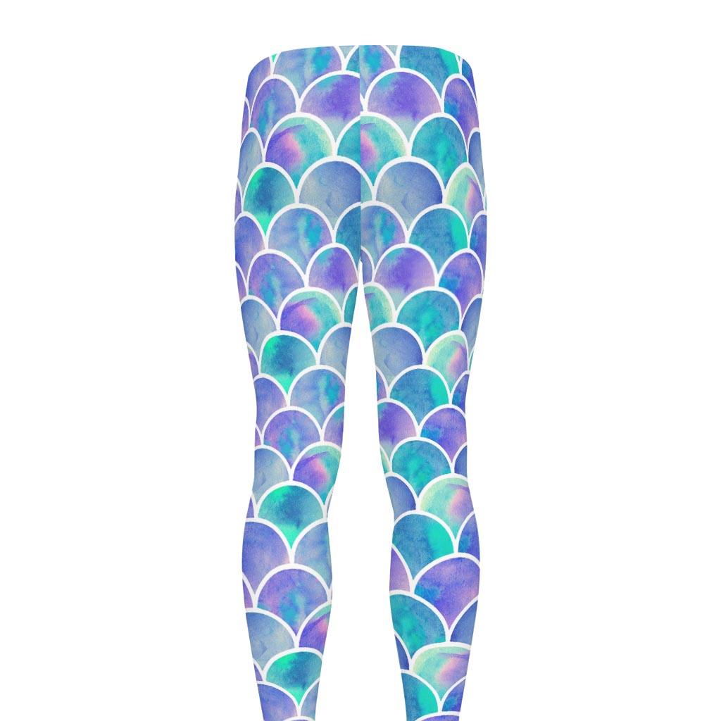 Sea Blue Mermaid Scales Pattern Print Men's leggings