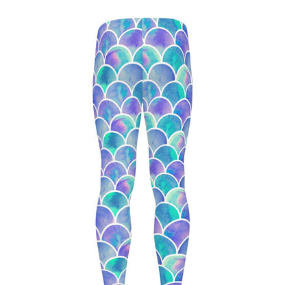 Sea Blue Mermaid Scales Pattern Print Men's leggings
