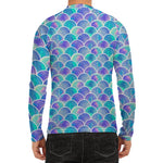 Sea Blue Mermaid Scales Pattern Print Men's Long Sleeve Rash Guard