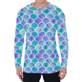 Sea Blue Mermaid Scales Pattern Print Men's Long Sleeve T-Shirt