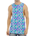 Sea Blue Mermaid Scales Pattern Print Men's Muscle Tank Top