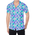 Sea Blue Mermaid Scales Pattern Print Men's Shirt