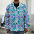 Sea Blue Mermaid Scales Pattern Print Men's Shirt Jacket